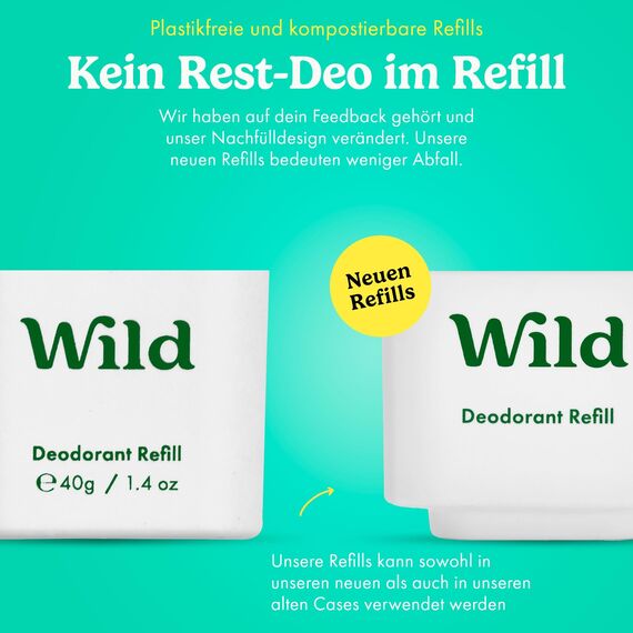 Wild - Natürliches nachfüllbares Deo - Aluminiumsalzfrei - Nachfüll-Sortenpaket enthält Fresh Cotton & Sea Salt, Cherry Blossom, Coconut & Vanilla Düfte - Lang anhaltender Schutz