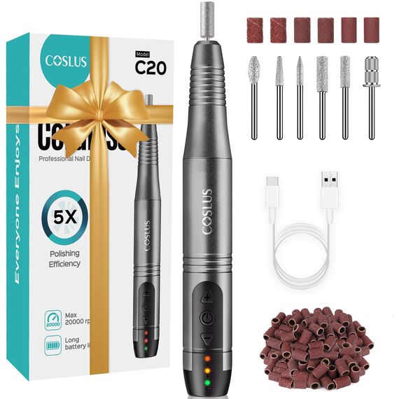 COSLUS Kabellos Tragbar Nagelfräser Elektrische Nagelfräser, 11 in 1 Profi Maniküre und Pediküreset, Nagelfeile für Gelnägel und Acrylnägel, Nagelformen, Entfernen von Hornhaut