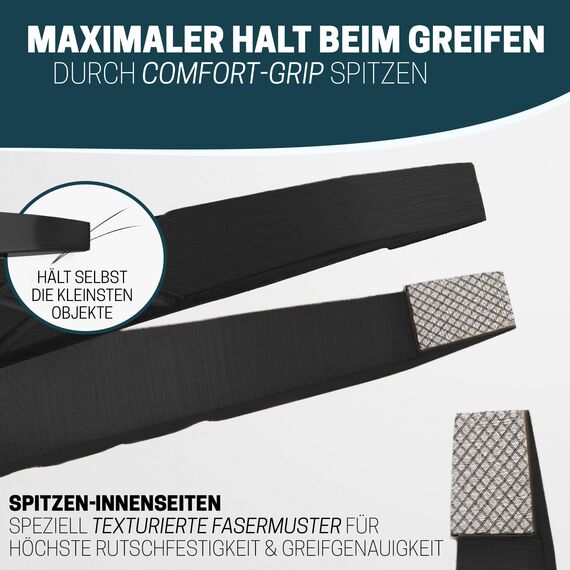 KLINGENHELD® Profi Pinzetten-Set mit ComfortGrip-Spitzen & Anti-Rutsch Griff - Maximaler Halt & höchste Präzision - inkl. Baumwoll-Etui 100% plastikfrei & nachhaltig - Pinzette Augenbrauen zupfen