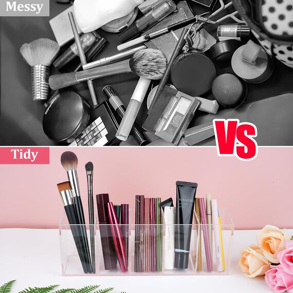 WINKIO Pinselhalter mit 5 Fächern, Acryl Pinselhalter, Klarer schmink organizer, großer Kapazität, unterteilter Aufbewahrung, Multifunktionaler Kosmetik Organizer für Pinsel, Eyeliners, Lippenstift
