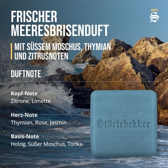 Störtebekker® Premium Shampoo Bar Sea Breeze (3x) - Festes Shampoo Herren & Damen - 3in1 Duschseife Männer für Haare, Kopfhaut & Bart - Feuchtigkeitsshampoo - vegan, handgefertigt - 3x100g
