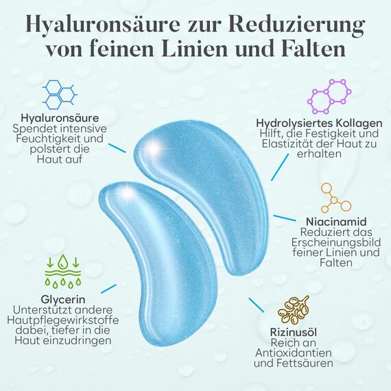 BLOOMORA Hyaluronsäure Augenpads (30 Paare) - Eye Pads mit Niacinamid & Augenpads Hyaluron - Augenpadz Gegen Augenringe - Augenringe Entfernen - Eye Patches