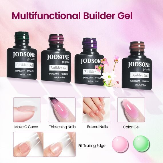 JODSONE Builder Gel Nail Kit mit U V Light Base Top Coat 20 Farben High Shine Builder Gel und 100 Stück Verlängerungsaufkleber