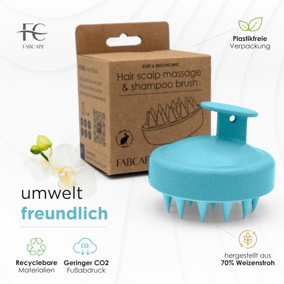 FABCARE Kopfhaut Massagebürste | Kopfmassage & Haarwachstum für alle Haartypen | Weizenstroh & Silikon | Kopfhaut Peeling für Nasses & Trockenes Haar | Blutzirkulation | Türkis