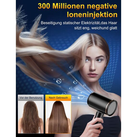Vbrisi Föhn,Fön,2400W Klappbar Ionen Haartrockner, Schnelltrocknen Hair Dryer, Profi Reisefön mit Heiß-/Kalttaste, 3 Heiz,AC Motor Salon Haarföhn mit Diffusor & Aufbewahrungstasche (Schwarz)