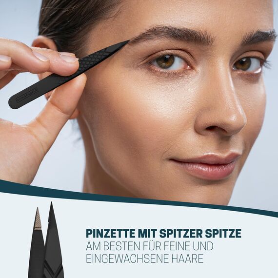 KLINGENHELD® Profi Pinzetten-Set mit ComfortGrip-Spitzen & Anti-Rutsch Griff - Maximaler Halt & höchste Präzision - inkl. Baumwoll-Etui 100% plastikfrei & nachhaltig - Pinzette Augenbrauen zupfen
