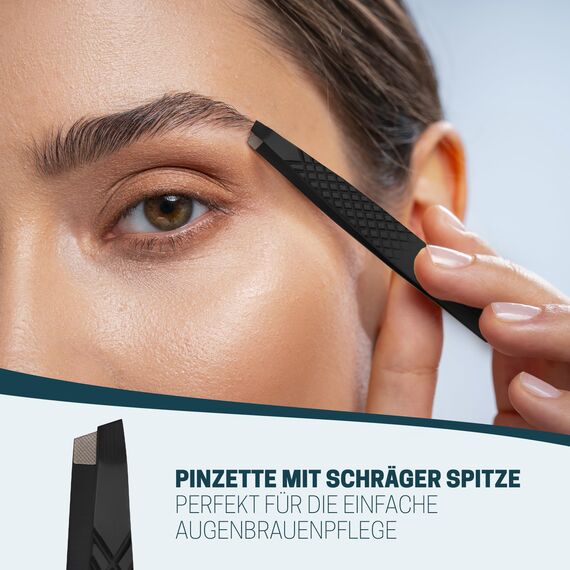 KLINGENHELD® Profi Pinzetten-Set mit ComfortGrip-Spitzen & Anti-Rutsch Griff - Maximaler Halt & höchste Präzision - inkl. Baumwoll-Etui 100% plastikfrei & nachhaltig - Pinzette Augenbrauen zupfen