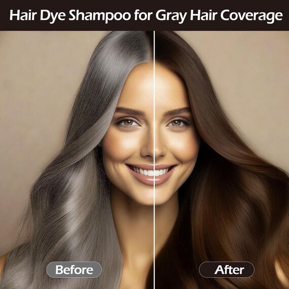 GFEUGS Haarfarbe Braun Haarfärbeshampoo, 500ML Hair Dye Shampoo 3in1 Gegen Graue Haare, Hair Color Shampoo Sofort Haarfarbe Shampoo Tönungsshampoo, Farbshampoo Haartönung für Männer Frauen (Braun)