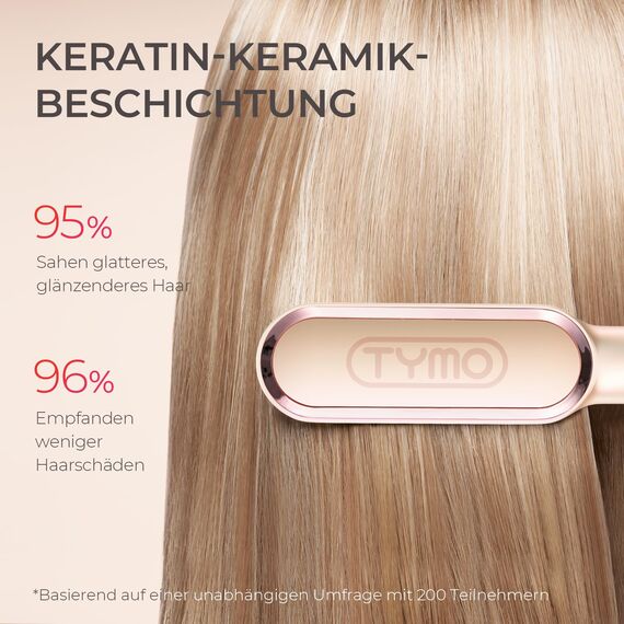 TYMO RING Glättbürste Haarglätter Bürste - Keramik Glätteisen und Haarbürste 2 in 1, Elektrische Verbrühungsschutz Glättungsbürste Kamm, 25s Schneller Aufheizen, 5 Temp Einstellungen, Pfirsich