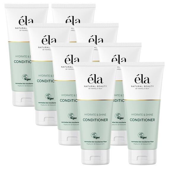 éla Natural Beauty Conditioner Hydrate & Shine - Vegane Haarpflege mit Natürlichem Hyaluron & Kokosmilch - Für normales bis trockenes Haar - Von Pamela Reif - 8 x 200 ml (8er Pack)