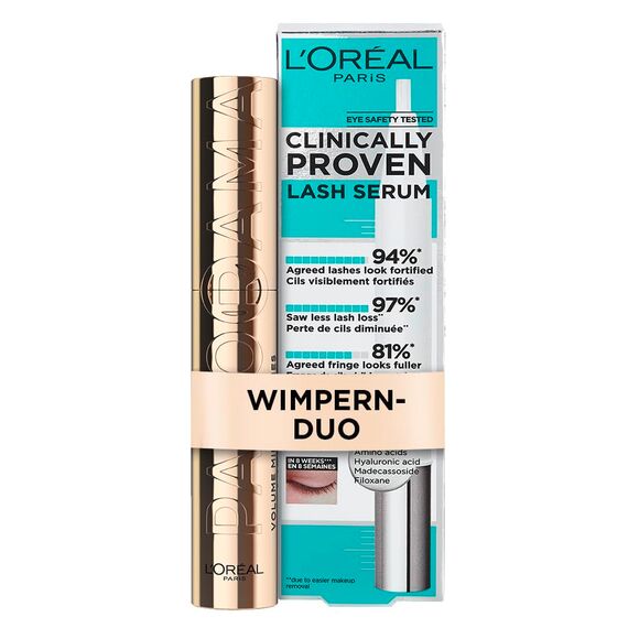 L'Oréal Paris Wimpern-Duo: mit Panorama Volume Million Lashes Schwarz, für extra Definition und Volumen + Clinically Proven Lash Serum, für dichtere und vollere Wimpern, Nr. 00 Transparent, 2-teilig