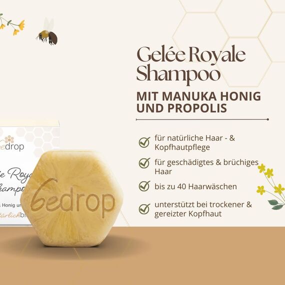 bedrop Festes Shampoo mit Gelée Royale, Manuka Honig & Propolis für brüchiges, sanftes & gesundes Haar, feste Haarseife - 65g