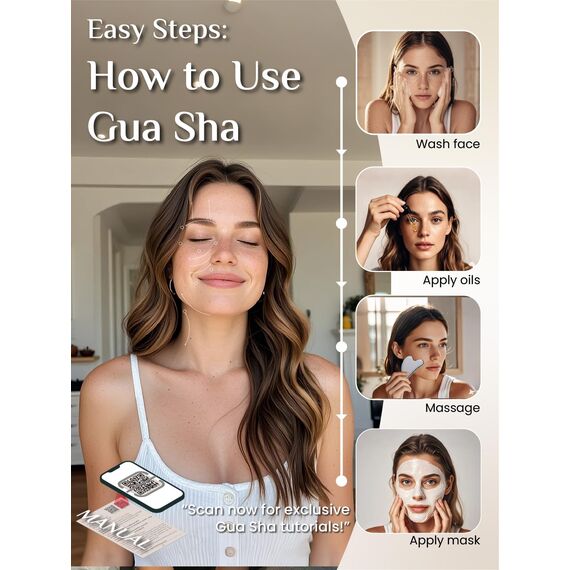 Rena Chris Terahertz Gua Sha Stein, Guasha Stein für Kieferlinien-Straffung und Reduzierung von Gesichtsschwellungen, Hautpflege-Geschenk – Silbergrau