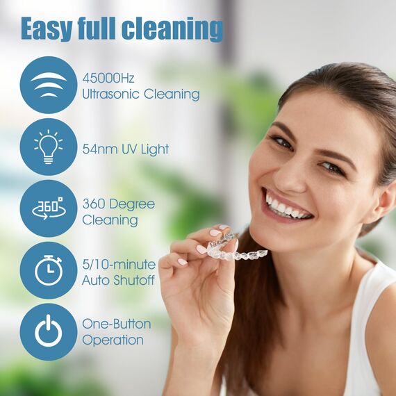 ANIREPUR Ultraschallreinigungsgerät, UV Ultraschallreiniger für Dental Pod, Zahnersatz, Aligner, Retainer, Whitening Trays, Zahnschiene
