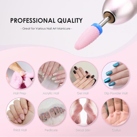 Depvko 10 Stück Keramik Nagelfräser Bits, Professionelle 3/32'' elektrische Maniküre-Pediküre-Bohrer, Nagel-Tech-Set für Acryl-Gel-Nägel Efile Nagelhautentferner Sicherheits-Bit für Nagelbohrerfeile