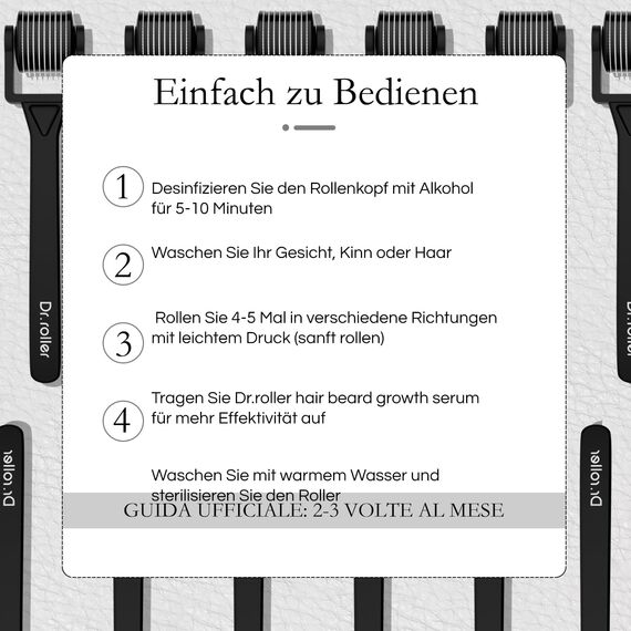 Dr.roller Derma Roller 1mm, Bartroller Bartwuchs, Microneedling Derma Roller für Haare Gesicht, Bart Roller mit 540 Titan Needling für Haar Kopfhaut Körper (Mattschwarz Gerader Griff)