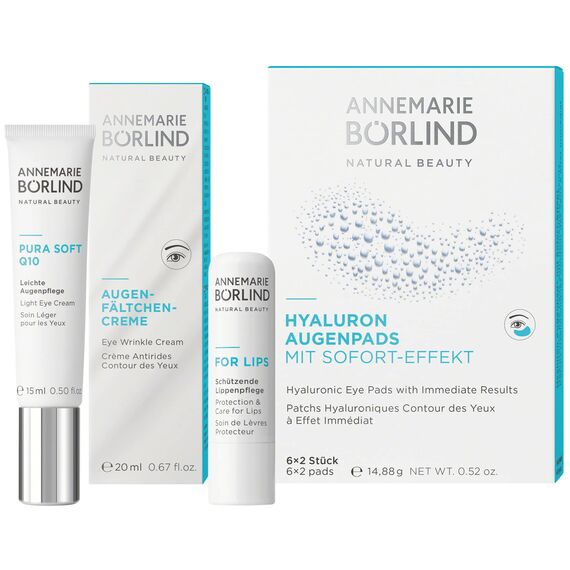 ANNEMARIE BÖRLIND Hyaluron Augenpads (6 x 2 Stk.) + LL REGENERATION Probe Sachets (die gesamte Pflegeroutine) – Intensive Feuchtigkeit, Sofort-Effekt gegen Augenringe und Schwellungen