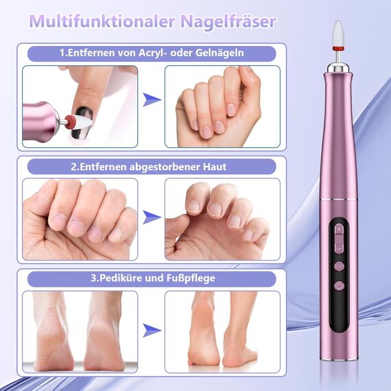 POFIBO Nagelfräser Kabellose 35000 U/Min Nagelfräser für Gelnägel - Professioneller Nail Drill für Gel- und Acrylnägel, Elektrische Nagelfeile mit Verstellbarer Geschwindigkeit für Maniküre Pediküre