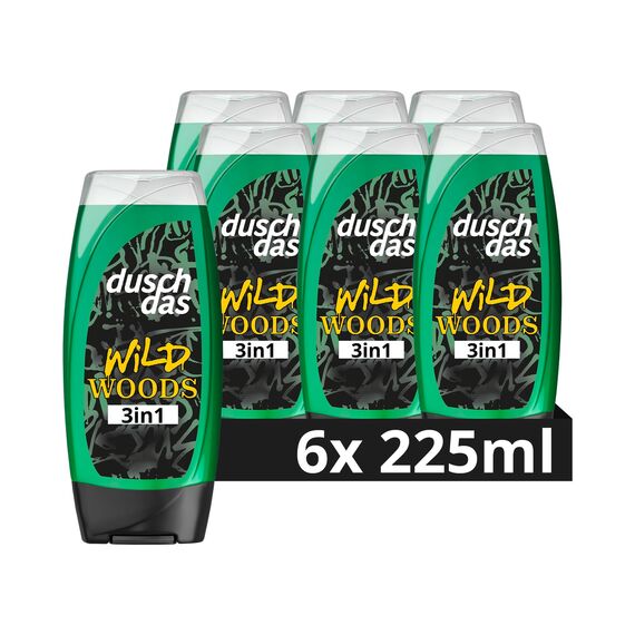 Duschdas 3-in-1 Duschgel & Shampoo Wild Woods Duschbad mit 12h Duft sorgt für einen erfrischenden Start in den Tag 6x 225 ml