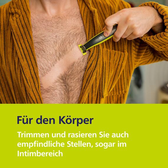 PHILIPS OneBlade 360 Face & Body - elektrischer Rasierer, Trimmer & Bodygroomer, 3x 360 Klingen, 4x Trimmaufsätze (1/2/3/5 mm), 2x Körperaufsätze, Nass- & Trockenrasur für Gesicht & Körper (QP2834/31)