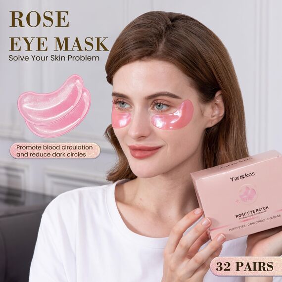 Yargkos 32 Paare Rosa unter Auge Patches, Kühlung feuchtigkeitsspendende Augenmaske für dunkle Kreise Schwellungen geschwollene Augen, 32 Sets Anti-Falten-Kollagen-Unteraugen-Pad