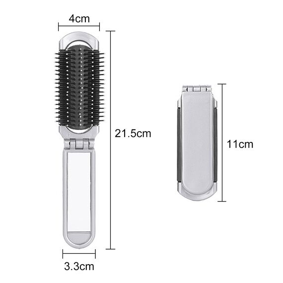 YPYMOD Faltbare Reise-Haarbürste, Reise Haarbürste mit Spiegel Faltbare, Tragbare Silber Haar-Styling Kamm, für Männer, Mädchen, Frauen