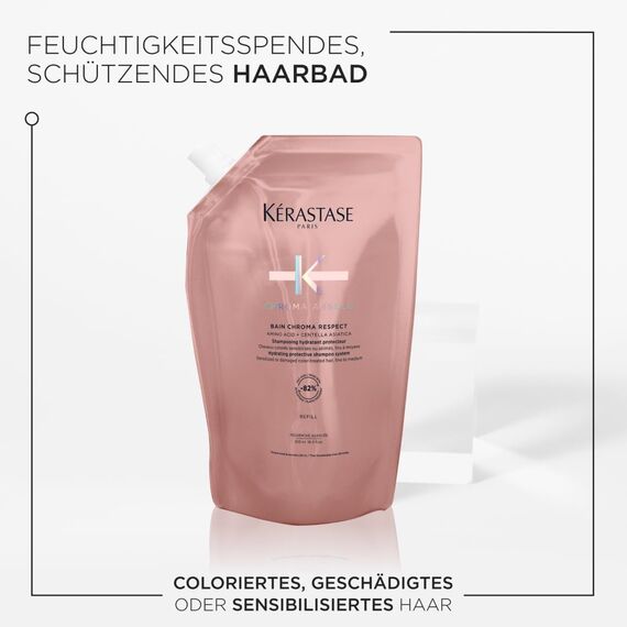 Kérastase Chroma Absolu Bain Chroma Respect, Schützendes Shampoo für coloriertes Haar, Haarpflege für feines bis mittleres gefärbtes Haar, Farberhaltend, Nachfüllpackung, 500 ml