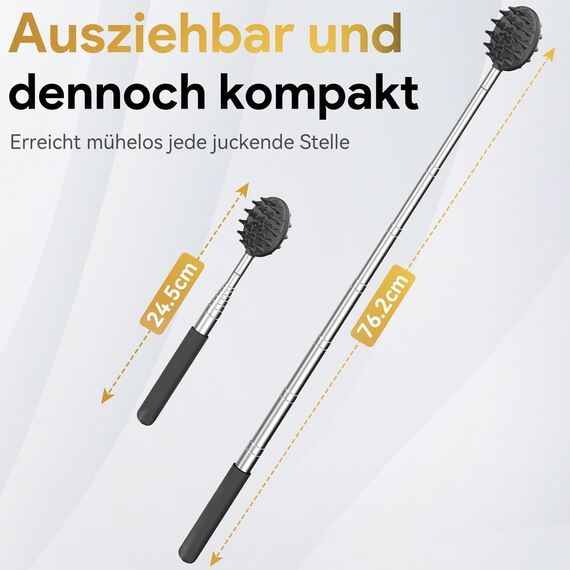 Rückenkratzer Ausziehbarer mit 5 abnehmbaren Kratzköpfen, Verstärktem Griff aus Edelstahl, Geschenke für Männer, Väter und Frauen, Weihnachtsgeschenke für Männer