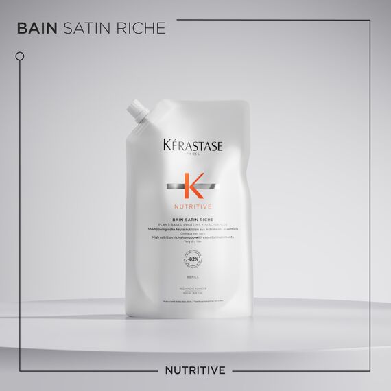 Kérastase Nutritive Bain Satin Riche, Feuchtigkeitsspendendes Haarbad bei trockenem bis sehr trockenem Haar, Reichhaltige, revitalisierende Haarpflege, Nachfüllpackung, 500 ml