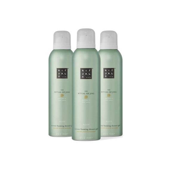 RITUALS The Ritual of Jing Vorteilspack mit 3 x Duschschaum – Sleep – Duschgel mit Sandelholz und Lavendel – entspannender und beruhigender Duft – Value Pack 3 x 200 ml