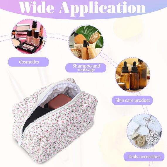 JJUNW Blumenmuster Kulturtasche, Tragbare Makeup Tasche, Winter Kosmetiktaschen Toilettenartikel Schminktasche Handtasche Reißverschluss Organizer Tasche Münztasche für Mädchen Frauen (rosa)