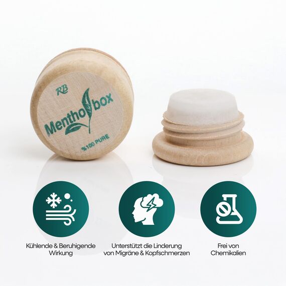 Mentholbox Mentholstein, Menthol Box, Migräne, erfrischende und kühlende Menthol-Macaron, zum Bestreichen von Stirn und Nacken, Menthol Spa Massage, reines Kristall-Menthol (12x6g)