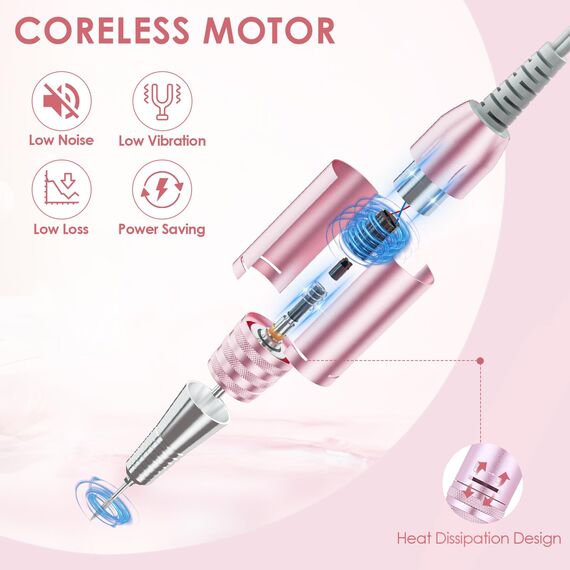 ANBEISTEE Elektrischer Nagelfräser mit 35000 RPM, Wiederaufladbar Fräser Nägel, Professioneller Nagelfeile, Tragbares Nagelbohrer-Set, Geeignet für Nagelkunst und Pediküre, Salons und Familie