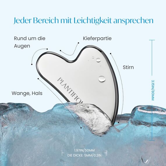 PLANTIFIQUE Gua Sha Edelstahl zur Formung der Kieferpartie und zur Reduzierung von Schwellungen - Gesichtsmassagegerät Guasha Stein - Face Massager