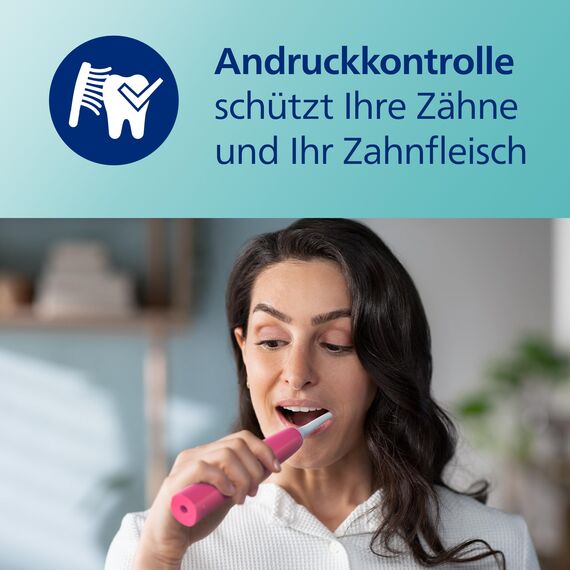 Philips Sonicare 4100 elektrische Zahnbürste mit Schalltechnologie und zwei Modi, Andruckkontrolle und SmarTimer, Paradise Pink Prismatic, Modell HX3689/41