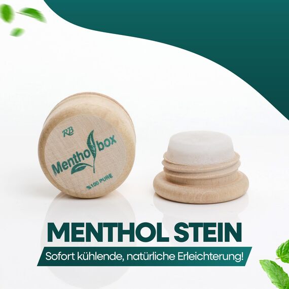 Mentholbox Mentholstein, Menthol Box, Migräne, erfrischende und kühlende Menthol-Macaron, zum Bestreichen von Stirn und Nacken, Menthol Spa Massage, reines Kristall-Menthol (12x6g)