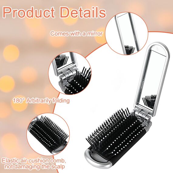 YPYMOD Faltbare Reise-Haarbürste, Reise Haarbürste mit Spiegel Faltbare, Tragbare Silber Haar-Styling Kamm, für Männer, Mädchen, Frauen
