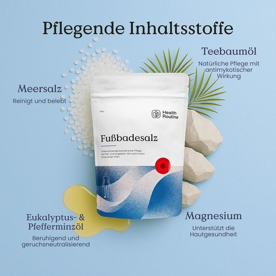Health Routine Natürliches Fußbadesalz mit Teebaumöl – Für Pflege und Hygiene der Füße, gegen Fußpilz und Nagelpilz, mit 100% natürlichen Wirkstoffen