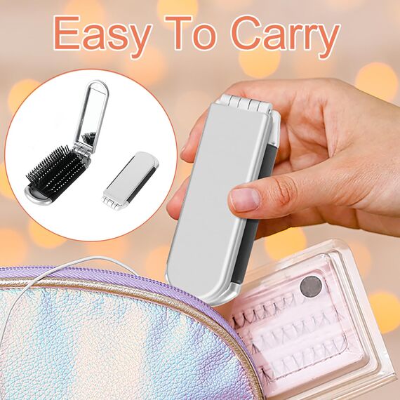 YPYMOD Faltbare Reise-Haarbürste, Reise Haarbürste mit Spiegel Faltbare, Tragbare Silber Haar-Styling Kamm, für Männer, Mädchen, Frauen