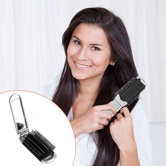 YPYMOD Faltbare Reise-Haarbürste, Reise Haarbürste mit Spiegel Faltbare, Tragbare Silber Haar-Styling Kamm, für Männer, Mädchen, Frauen