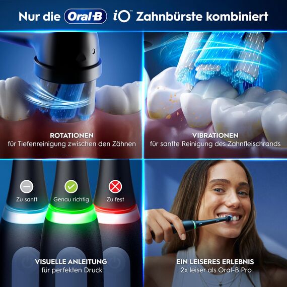 Oral-B iO Series 3 Elektrische Zahnbürste — Doppelpack — Electric Toothbrush, Inkl. 4 Aufsteckbürsten, 3 Putzmodi für Zahnpflege — Designed by Braun, GUT GETESTET von STIFTUNG WARENTEST, Schwarz/Rosa