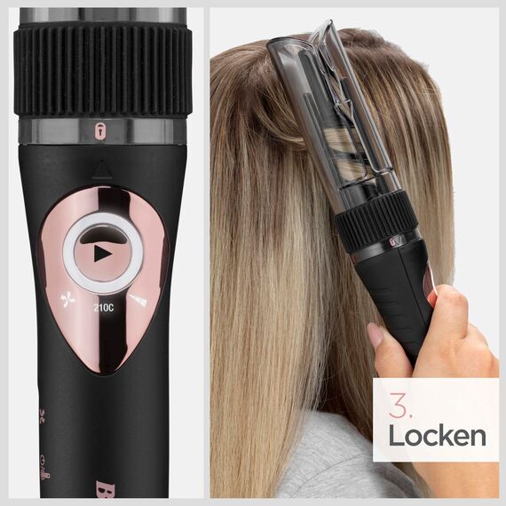 BaByliss Curl Secret Lite - Automatischer Lockenstab, einfaches und schnelles Haarstyling, 5 Heizstufen bis zu 210°C – Schwarz & Roségold, C1031E