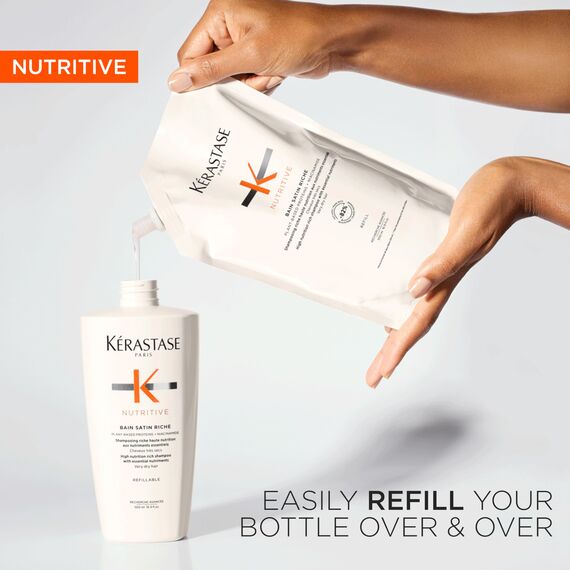 Kérastase Nutritive Bain Satin Riche, Feuchtigkeitsspendendes Haarbad bei trockenem bis sehr trockenem Haar, Reichhaltige, revitalisierende Haarpflege, Nachfüllpackung, 500 ml