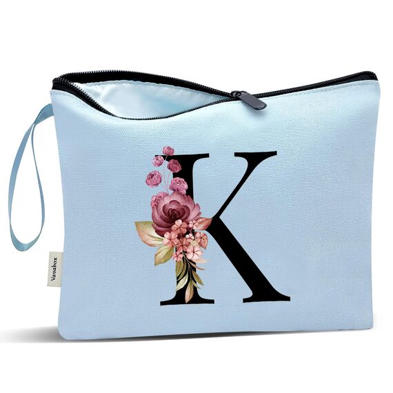 Vavabox A-Z Personalisierte Kosmetiktasche-Geburtstagsgeschenke Für Frauen, Mütter, Beste Freundinnen Und Brautjungfern (K, Blau)