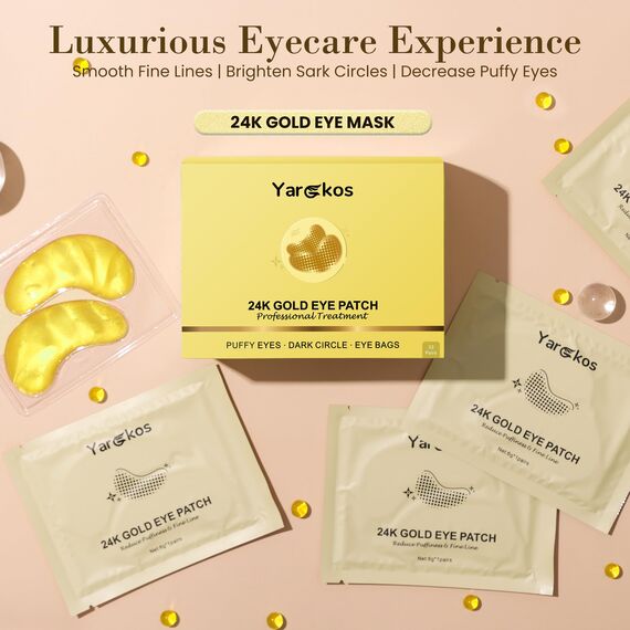 Yargkos 32 Paare 24K Gold unter Auge Patches, goldene Kühlung feuchtigkeitsspendende Augenmaske für dunkle Kreise Schwellungen geschwollene Augen, 32 Sets Anti-Falten-Kollagen-Unteraugen-Pad