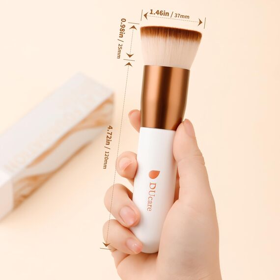 DUcare Foundation Pinsel - Make Up Pinsel Flat Top Kabuki Pinsel, Synthetic Professional Liquid Blending Mineral Powder Makeup Tools, Roségold/Weiß/2PCS