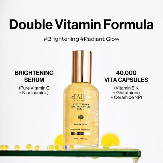 d'alba Piedmont White Truffle Oil Capsule Serum, täglicher Vita-Boost für strahlende Haut, doppelte Vitaminformel, koreanische Hautpflege (100 ml)