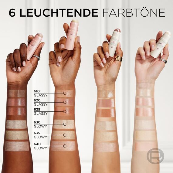L'Oréal Paris Lumi Le Glow Highlighter Sticks Glowy, Make up Teint für das Gesicht, Contouring, Für einen strahlenden Teint, Leicht aufbaubar, Ganztägiger Halt, Farbe: 630 CREAM CHIC, 1 x 7 ml