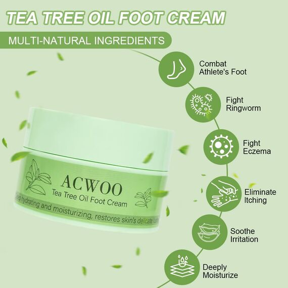 ACWOO Fußcreme, Beruhigende Feuchtigkeitsspendende Creme für Füße, Hornhautentferner Fußcreme,Teebaum und Aloe Vera für tiefe Feuchtigkeit für sehr trockene und raue Haut Füße, Hände