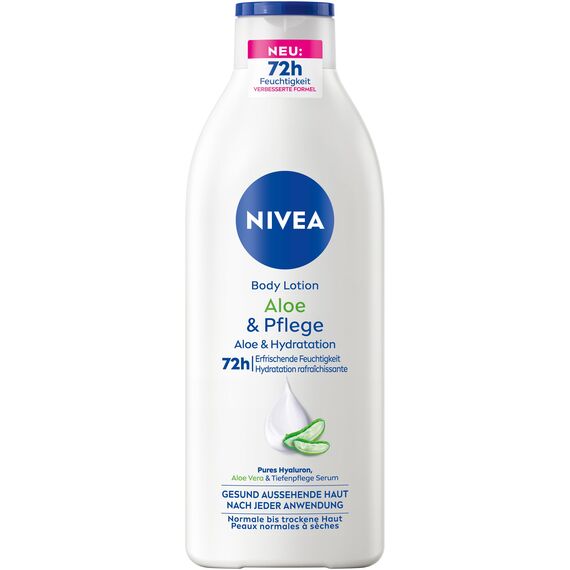 NIVEA Body Lotion Aloe & Pflege, Körpercreme mit Tiefenpflege Serum für 72h Feuchtigkeit, Körperlotion mit purem Hyaluron und Aloe Vera natürlichen Ursprungs(400 ml)